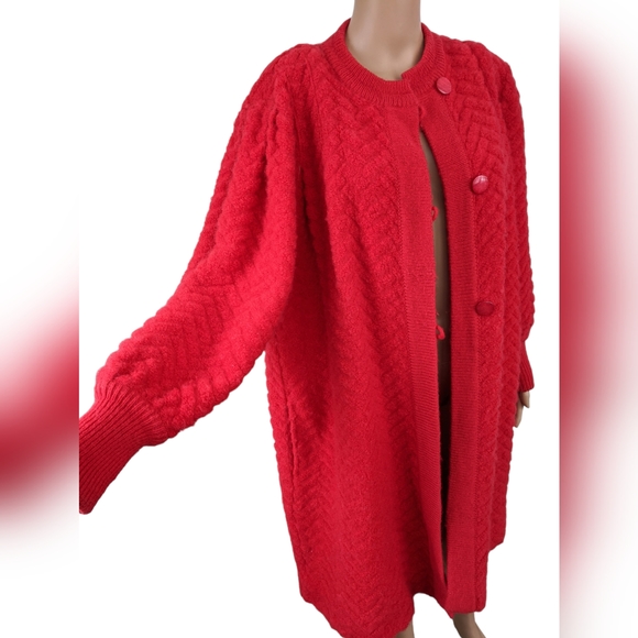 Red Sweater Jacket Knit Indoor Outdoor Vintage 70s Andersons M - Picture 3 of 7